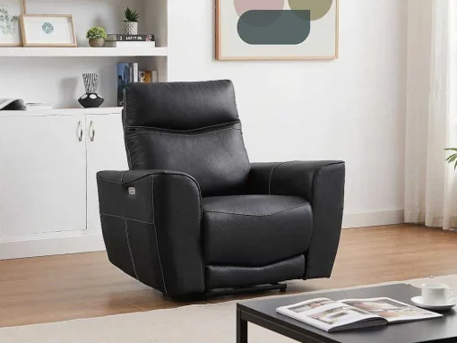 Elektrische Relax-Driezitsbank En -Fauteuil Van Zwart Vaarsleer Damon