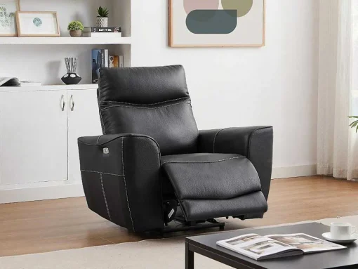 Elektrische Relax-Driezitsbank En -Fauteuil Van Zwart Vaarsleer Damon