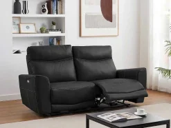 Elektrische Relax-Driezitsbank En -Fauteuil Van Zwart Vaarsleer Damon