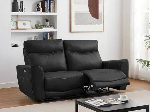 Elektrische Relax-Driezitsbank En -Fauteuil Van Zwart Vaarsleer Damon