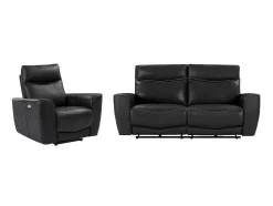 Elektrische Relax-Driezitsbank En -Fauteuil Van Zwart Vaarsleer Damon