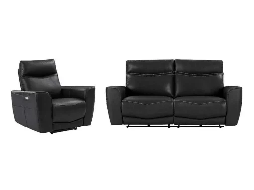 Elektrische Relax-Driezitsbank En -Fauteuil Van Zwart Vaarsleer Damon