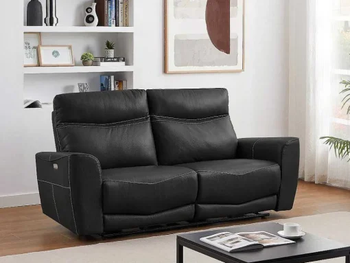 Elektrische Relax-Driezitsbank En -Fauteuil Van Zwart Vaarsleer Damon