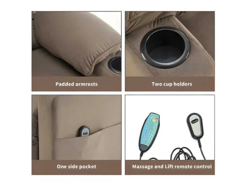 Elektrische Relaxfauteuil - Met Thermische Massagefunctie - Voorzien Van 2 Bekerhouders En Afstandsbediening - Taupe