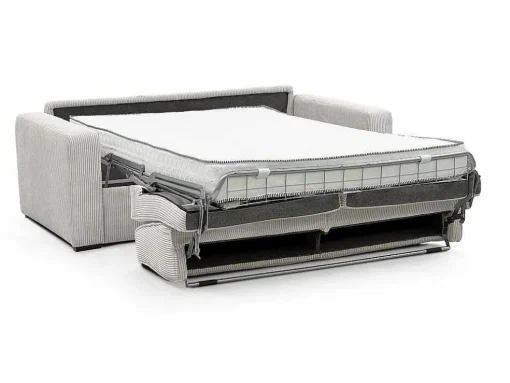 Express-Driezitsslaapbank Van Beige Ribfluweel - Bed Met Brede Latten 140 Cm - Matras 18 Cm - Mondovi