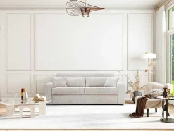 Express-Driezitsslaapbank Van Beige Ribfluweel - Bed Met Brede Latten 140 Cm - Matras 18 Cm - Mondovi
