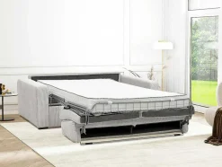 Express-Driezitsslaapbank Van Beige Ribfluweel - Bed Met Brede Latten 140 Cm - Matras 18 Cm - Mondovi