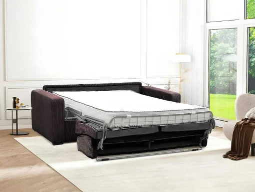 Express-Driezitsslaapbank Van Bruin Ribfluweel - Bed 140 Cm - Matras 18 Cm - Mondovi