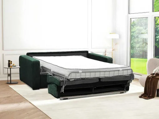 Express-Driezitsslaapbank Van Groen Ribfluweel - Bed 140 Cm - Matras 18 Cm - Mondovi