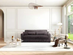 Express-Driezitsslaapbank Van Bruin Ribfluweel - Bed 140 Cm - Matras 18 Cm - Mondovi