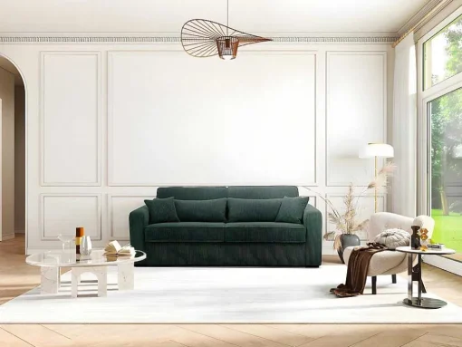Express-Driezitsslaapbank Van Groen Ribfluweel - Bed 140 Cm - Matras 18 Cm - Mondovi
