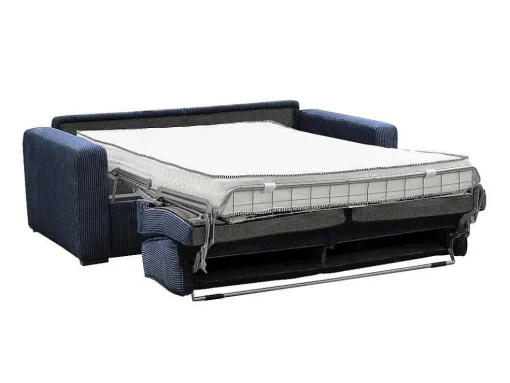 Express-Vierzitsslaapbank Van Blauw Ribfluweel - Bed 160 Cm - Matras 18 Cm - Mondovi