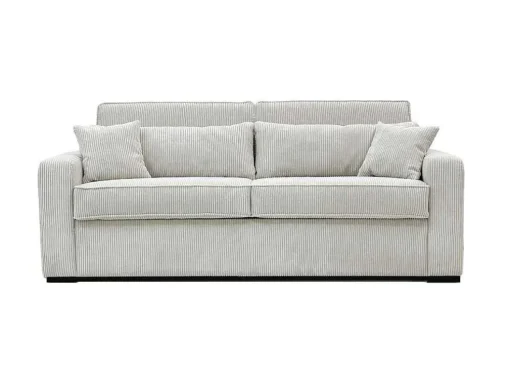 Express-Vierzitsslaapbank Van Beige Ribfluweel - Bed Met Brede Latten 160 Cm - Matras 18 Cm - Mondovi
