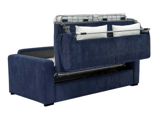 Express-Vierzitsslaapbank Van Blauw Ribfluweel - Bed 160 Cm - Matras 18 Cm - Mondovi