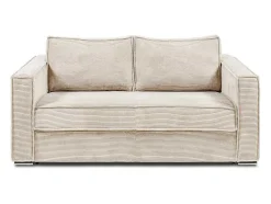 Express-Vierzitsslaapbank Van Beige Ribfluweel - Bed Met Brede Latten 160 Cm - Matras 22 Cm Loreto