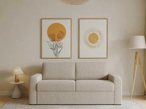 Express-Vierzitsslaapbank Van Beige Ribfluweel - Bed Met Brede Latten 160 Cm - Matras 18 Cm - Bevis