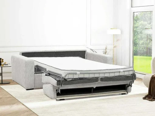 Express-Vierzitsslaapbank Van Beige Ribfluweel - Bed Met Brede Latten 160 Cm - Matras 14 Cm - Mondovi