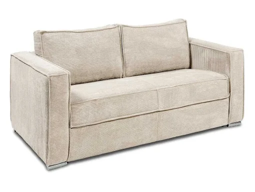 Express-Vierzitsslaapbank Van Beige Ribfluweel - Bed Met Brede Latten 160 Cm - Matras 22 Cm Loreto