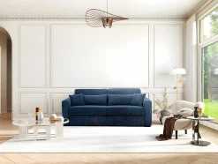 Express-Vierzitsslaapbank Van Blauw Ribfluweel - Bed 160 Cm - Matras 18 Cm - Mondovi