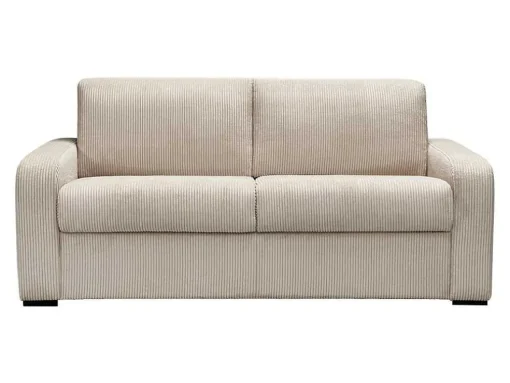 Express-Vierzitsslaapbank Van Beige Ribfluweel - Bed Met Brede Latten 160 Cm - Matras 18 Cm - Bevis