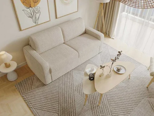 Express-Vierzitsslaapbank Van Beige Ribfluweel - Bed Met Brede Latten 160 Cm - Matras 18 Cm - Bevis