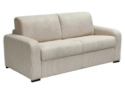 Express-Vierzitsslaapbank Van Beige Ribfluweel - Bed Met Brede Latten 160 Cm - Matras 18 Cm - Bevis