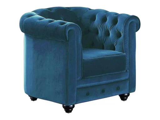 Fauteuil Chesterfield - Fluweel - Eend Blauw
