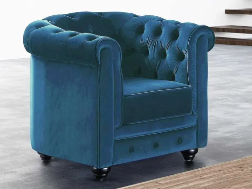 Fauteuil Chesterfield - Fluweel - Eend Blauw