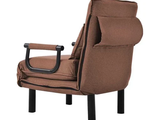Fauteuil Met Kussen En Verstelbare Rugleuning - Om Te Bouwen Tot Fauteuil - Linnen Stof - Bruin