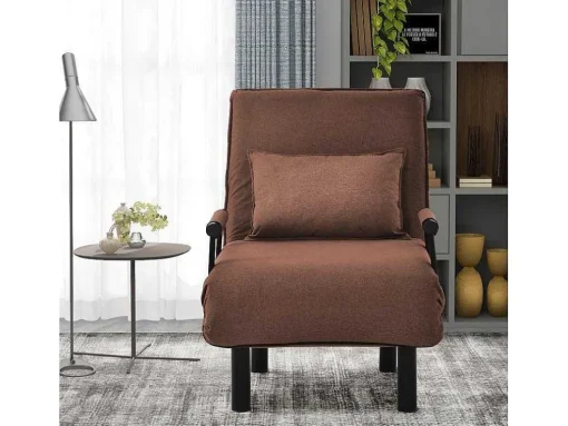 Fauteuil Met Kussen En Verstelbare Rugleuning - Om Te Bouwen Tot Fauteuil - Linnen Stof - Bruin