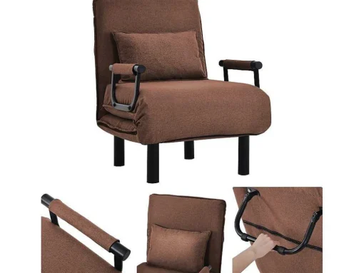 Fauteuil Met Kussen En Verstelbare Rugleuning - Om Te Bouwen Tot Fauteuil - Linnen Stof - Bruin