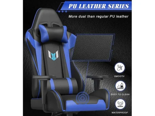 Gaming Stoel Gaming Met Lumbale Kussen En Hoofdsteun En Vaste Armleuning, Pu Leather Burea -Stoel