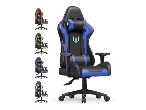 Gaming Stoel Gaming Met Lumbale Kussen En Hoofdsteun En Vaste Armleuning, Pu Leather Burea -Stoel