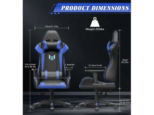 Gaming Stoel Gaming Met Lumbale Kussen En Hoofdsteun En Vaste Armleuning, Pu Leather Burea -Stoel