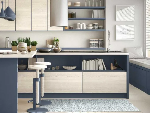 Gangtapijt Van Vinyl Met Cementtegeleffect - 66 X 160 Cm - Blauw En Wit - Princy