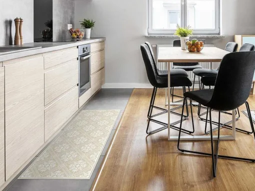 Gangtapijt Van Vinyl Met Cementtegeleffect - 66 X 160 Cm - Beige En Wit - Majesti