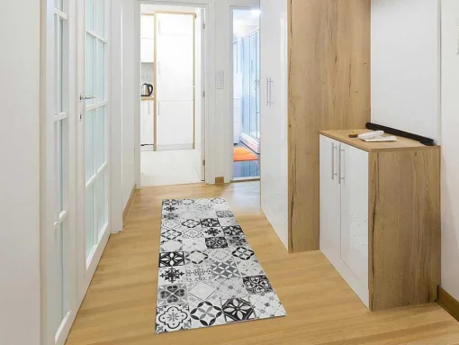 Gangtapijt Van Vinyl Met Vloertegeleffect Mosai - 66 X 160 Cm - Zwart En Wit
