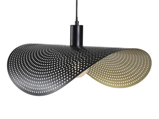 Gebogen Hanglamp Met Design-Stijl Van Metaal - L60 X D41 Cm - Zwart En Binnenkant Goudkleurig - Lucena