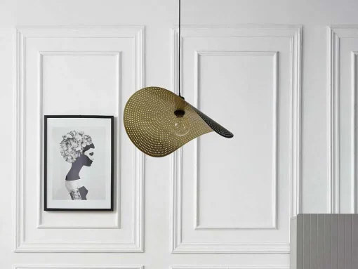 Gebogen Hanglamp Met Design-Stijl Van Metaal - L60 X D41 Cm - Zwart En Binnenkant Goudkleurig - Lucena