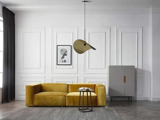 Gebogen Hanglamp Met Design-Stijl Van Metaal - L60 X D41 Cm - Zwart En Binnenkant Goudkleurig - Lucena