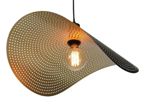 Gebogen Hanglamp Met Design-Stijl Van Metaal - L60 X D41 Cm - Zwart En Binnenkant Goudkleurig - Lucena