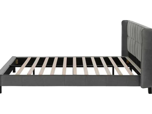 Gestoffeerd Bed 160X200Cm In Fluweel Met Lattenbodem - Grijs