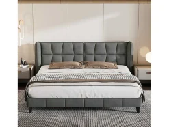Gestoffeerd Bed 160X200Cm In Fluweel Met Lattenbodem - Grijs
