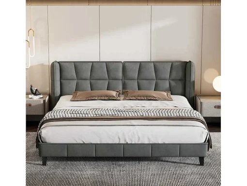 Gestoffeerd Bed 160X200Cm In Fluweel Met Lattenbodem - Grijs