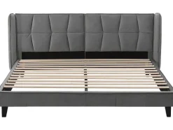 Gestoffeerd Bed 160X200Cm In Fluweel Met Lattenbodem - Grijs