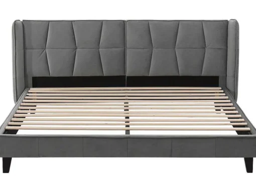 Gestoffeerd Bed 160X200Cm In Fluweel Met Lattenbodem - Grijs