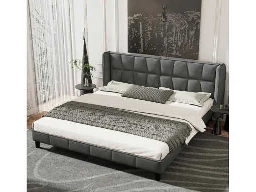 Gestoffeerd Bed 160X200Cm In Fluweel Met Lattenbodem - Grijs