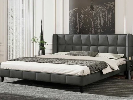 Gestoffeerd Bed 160X200Cm In Fluweel Met Lattenbodem - Grijs