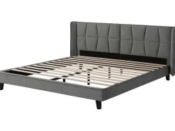 Gestoffeerd Bed 160X200Cm In Fluweel Met Lattenbodem - Grijs