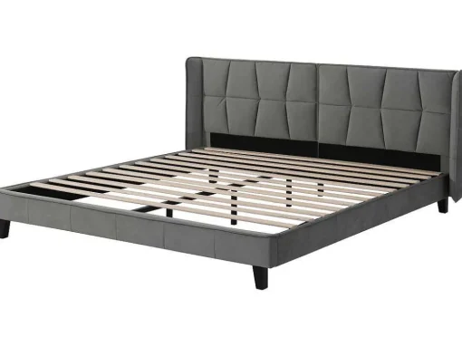 Gestoffeerd Bed 160X200Cm In Fluweel Met Lattenbodem - Grijs